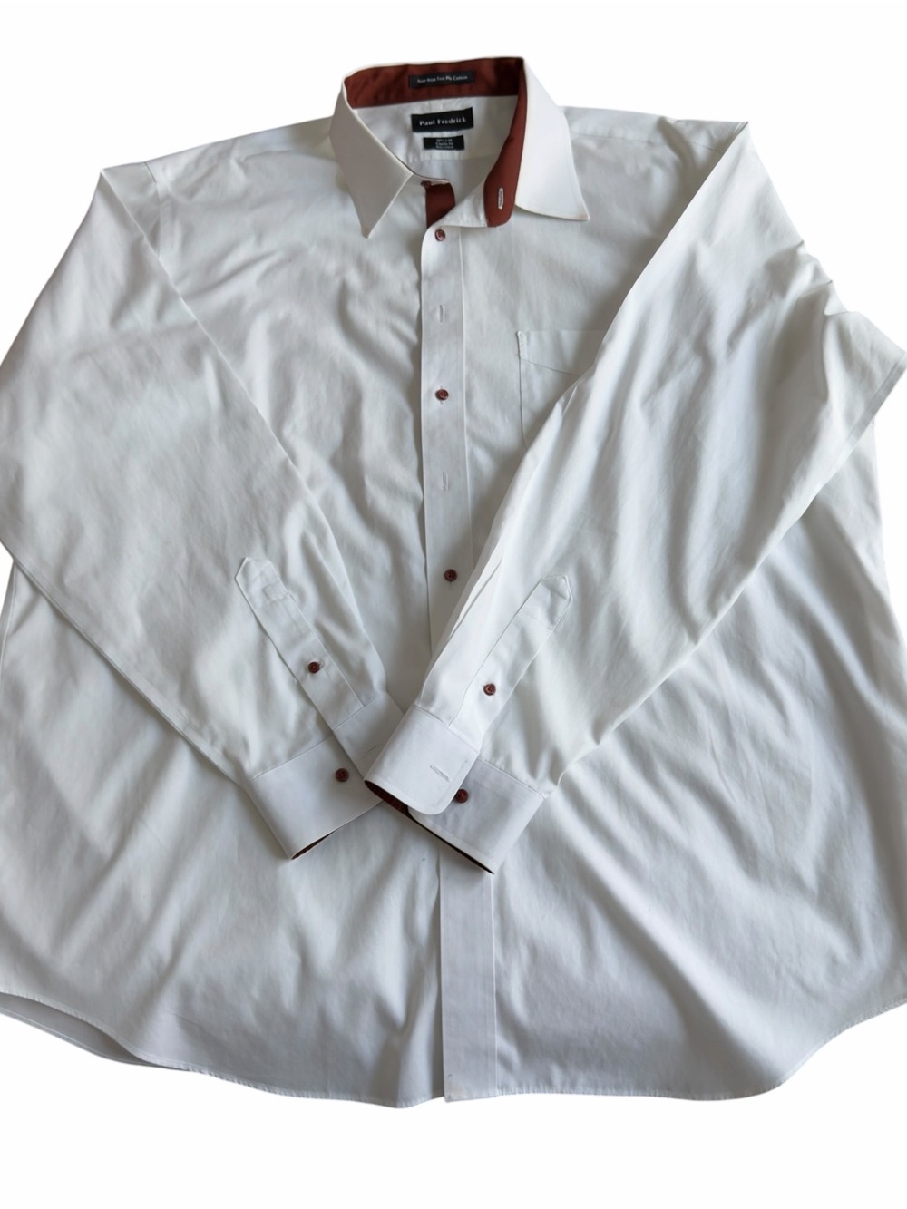 Paul Fredrick White Dress Shirt with Rust Contrast Trim (004)